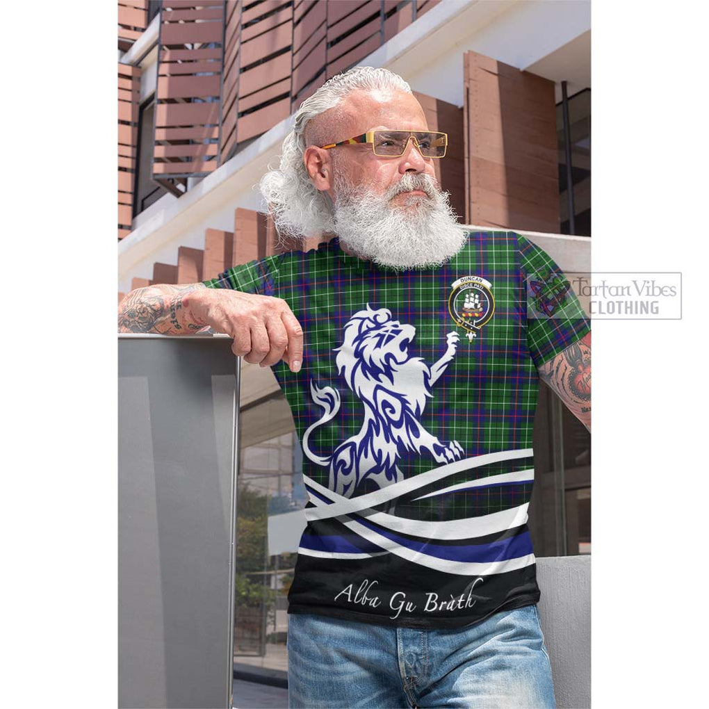 Tartan Vibes Clothing Duncan Modern Tartan Cotton T-shirt with Alba Gu Brath Regal Lion Emblem