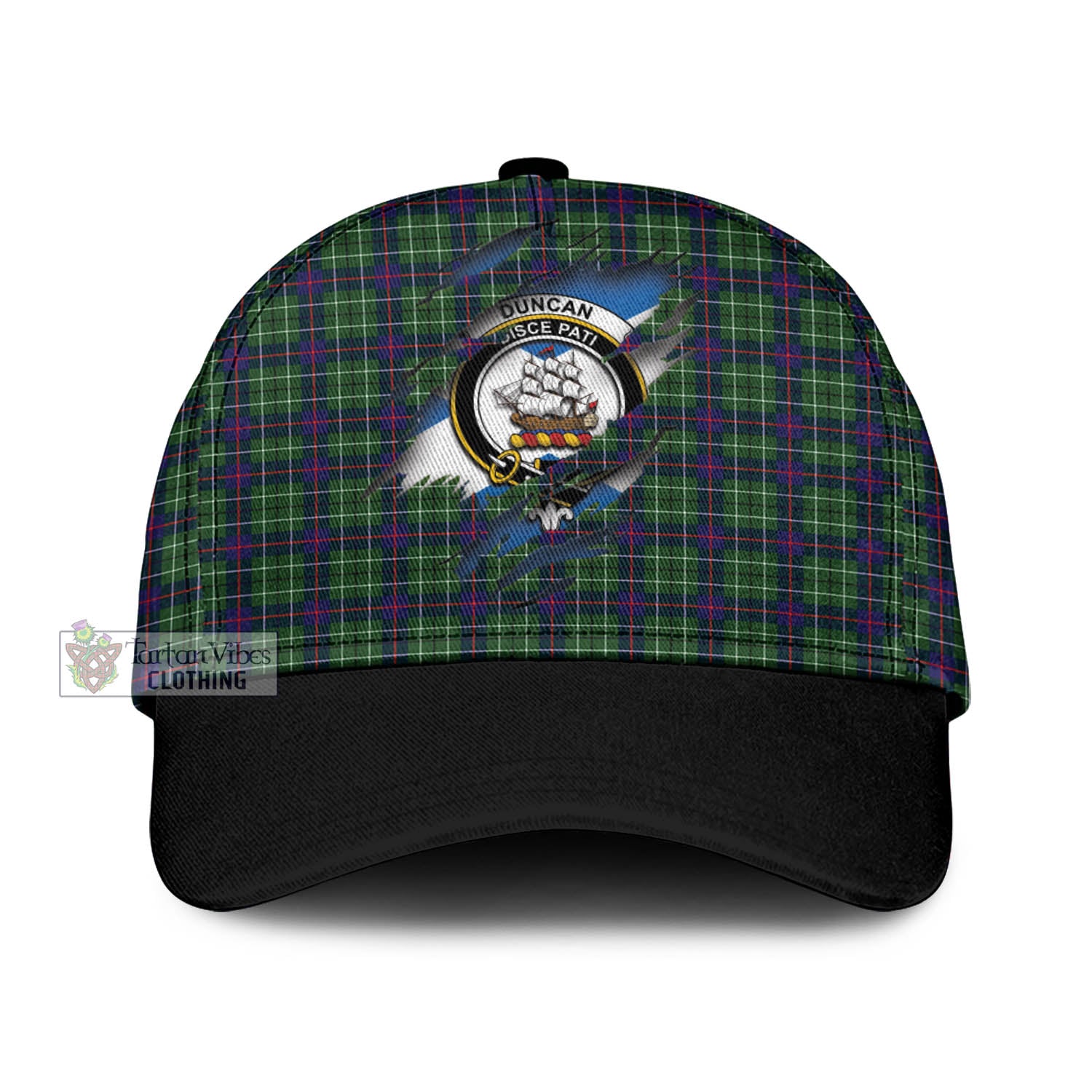 Tartan Vibes Clothing Duncan Modern Tartan Classic Cap with Family Crest In Me Style