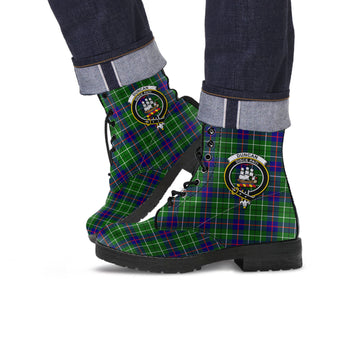 Duncan Modern Tartan Leather Boots with Family Crest