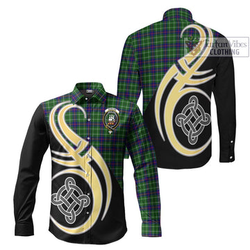 Duncan Modern Tartan Long Sleeve Button Shirt with Family Crest and Celtic Symbol Style