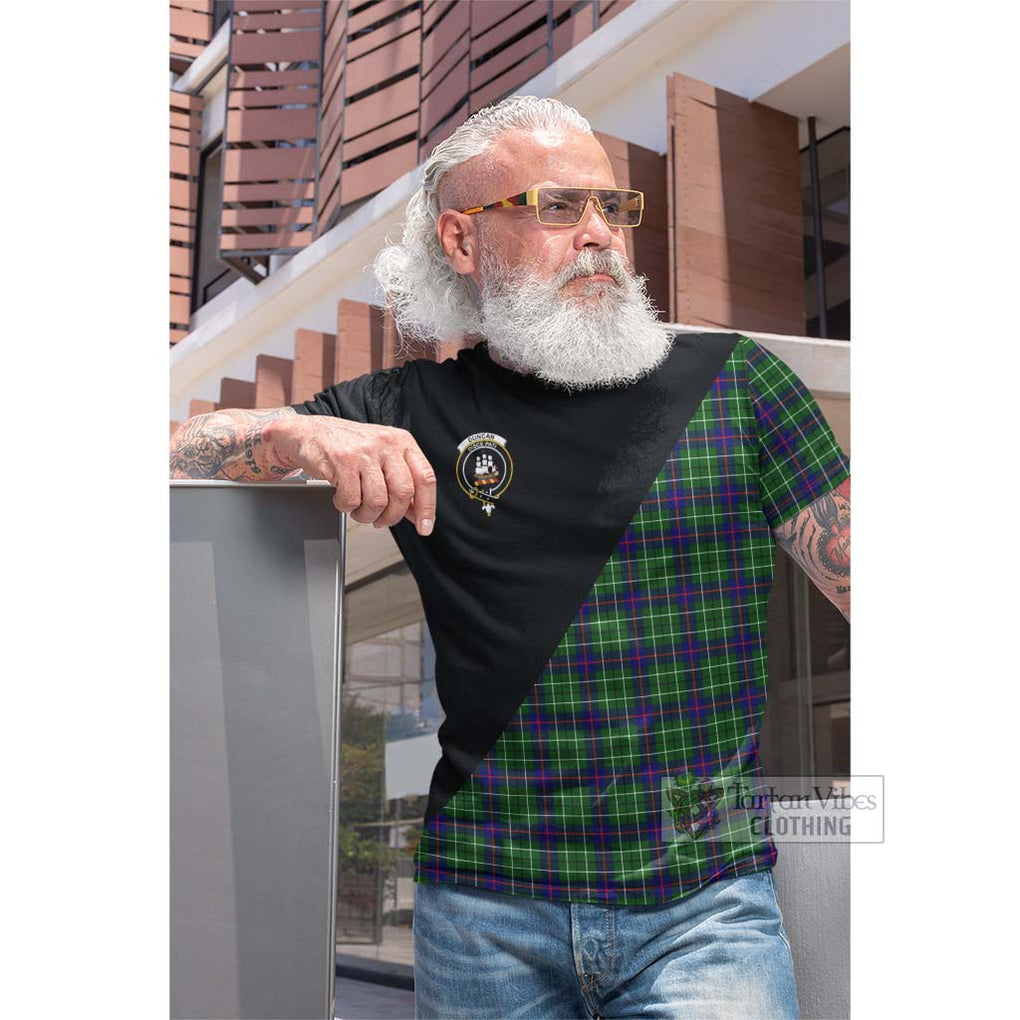 Tartan Vibes Clothing Duncan Modern Tartan Cotton T-shirt with Family Crest and Military Logo Style