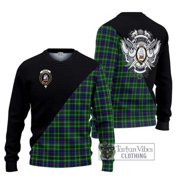 Duncan Modern Tartan Knitted Sweater with Family Crest and Military Logo Style