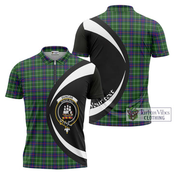 Duncan Modern Tartan Zipper Polo Shirt with Family Crest Circle Style