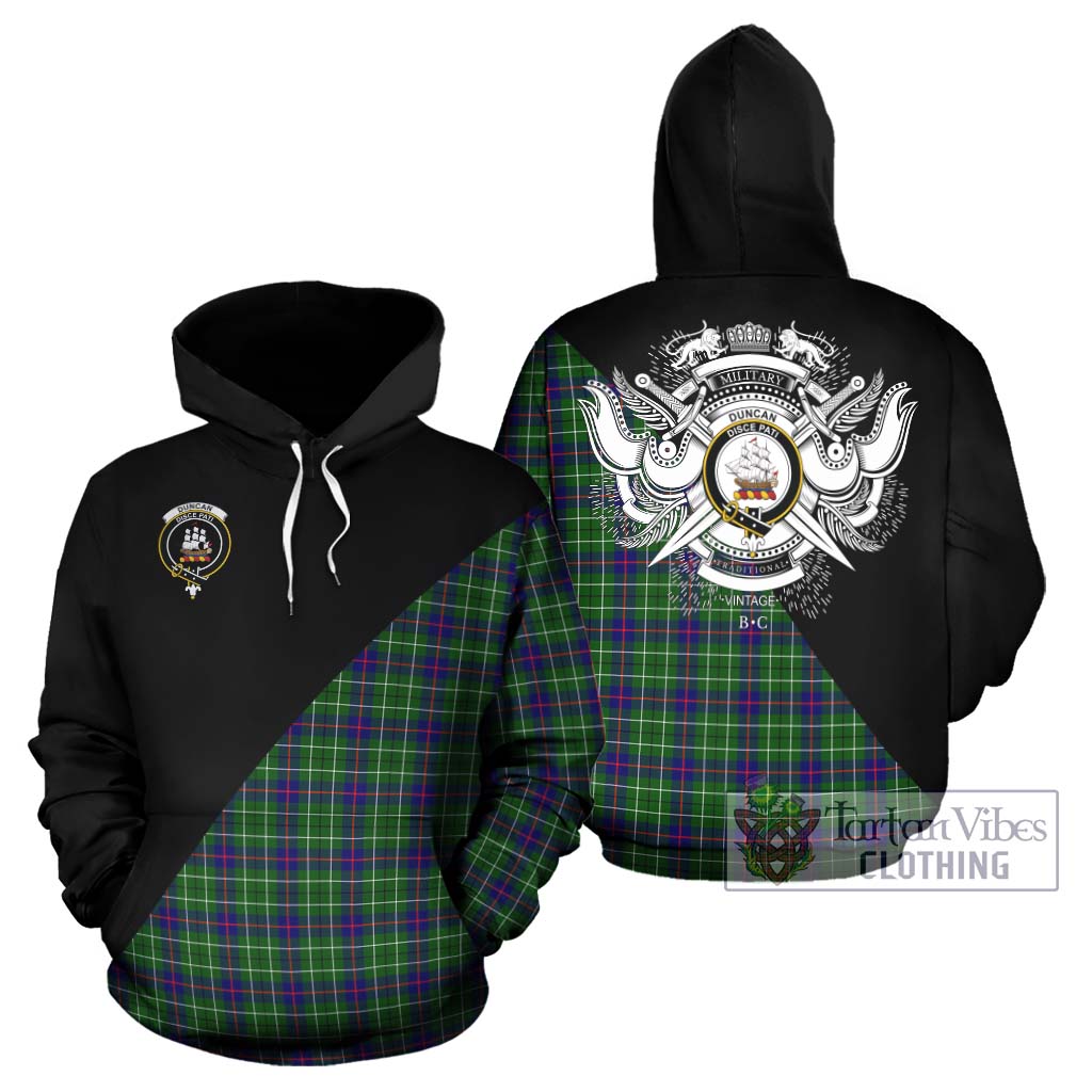 Tartan Vibes Clothing Duncan Modern Tartan Hoodie with Family Crest and Military Logo Style