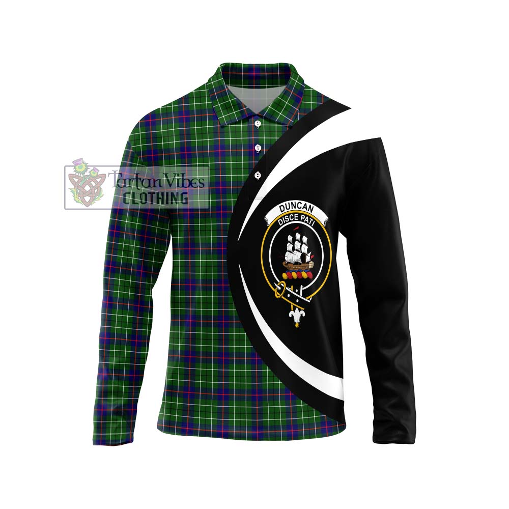 Duncan Modern Tartan Long Sleeve Polo Shirt with Family Crest Circle Style Unisex - Tartan Vibes Clothing