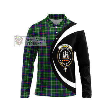 Duncan Modern Tartan Long Sleeve Polo Shirt with Family Crest Circle Style