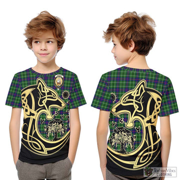 Duncan Modern Tartan Kid T-Shirt with Family Crest Celtic Wolf Style