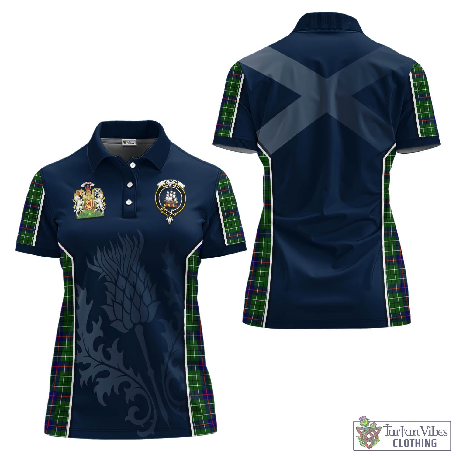 Tartan Vibes Clothing Duncan Modern Tartan Women's Polo Shirt with Family Crest and Scottish Thistle Vibes Sport Style