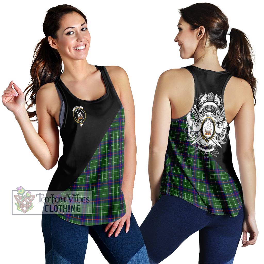 Tartan Vibes Clothing Duncan Modern Tartan Women's Racerback Tanks with Family Crest and Military Logo Style