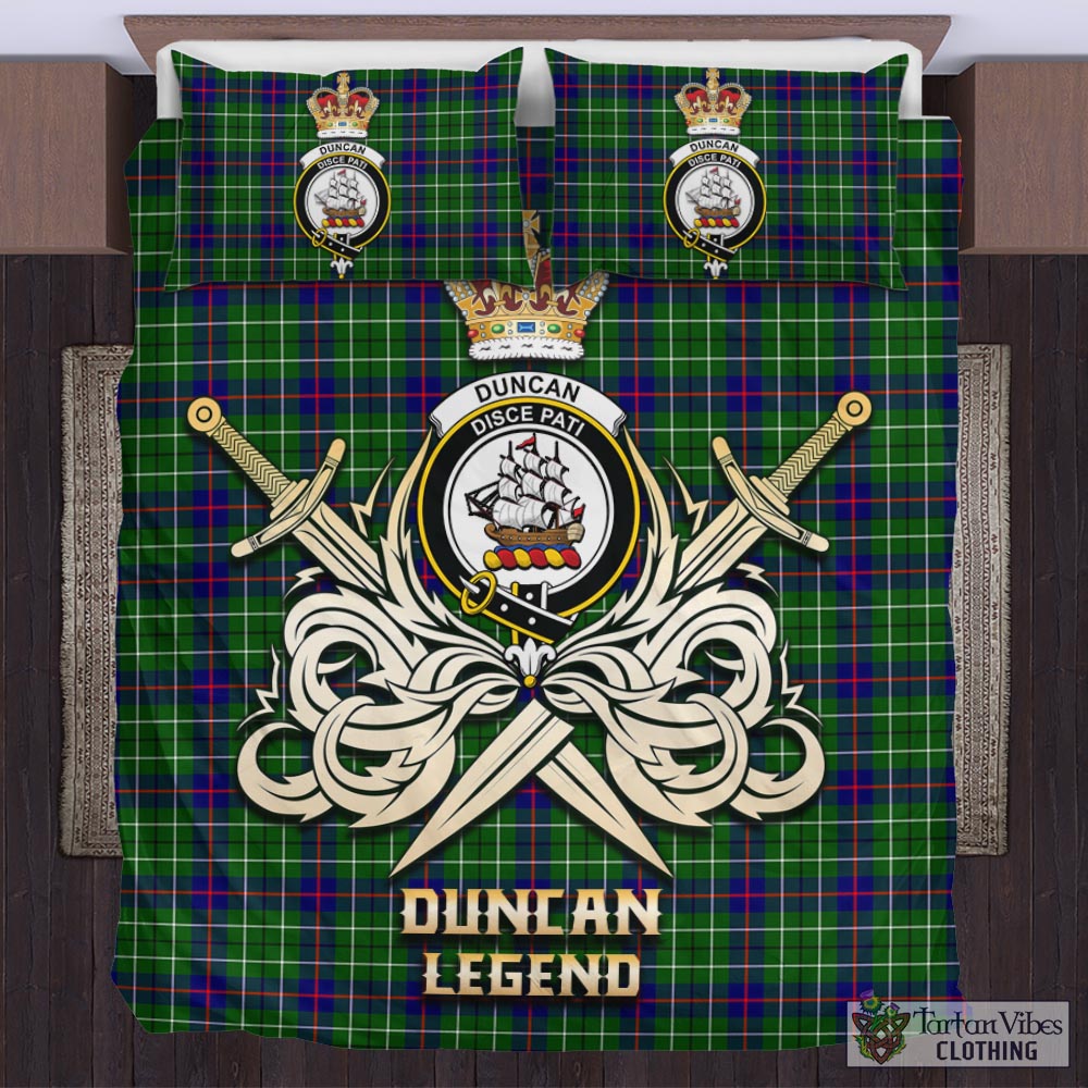 Tartan Vibes Clothing Duncan Modern Tartan Bedding Set with Clan Crest and the Golden Sword of Courageous Legacy