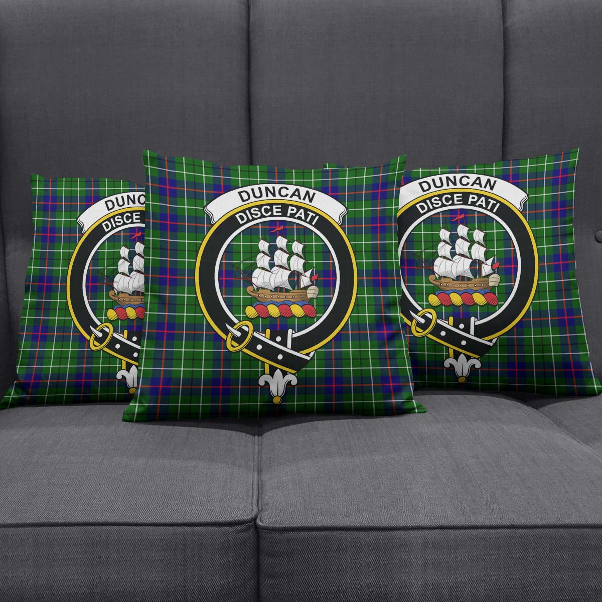 Duncan Modern Tartan Pillow Cover with Family Crest Square Pillow Cover - Tartanvibesclothing