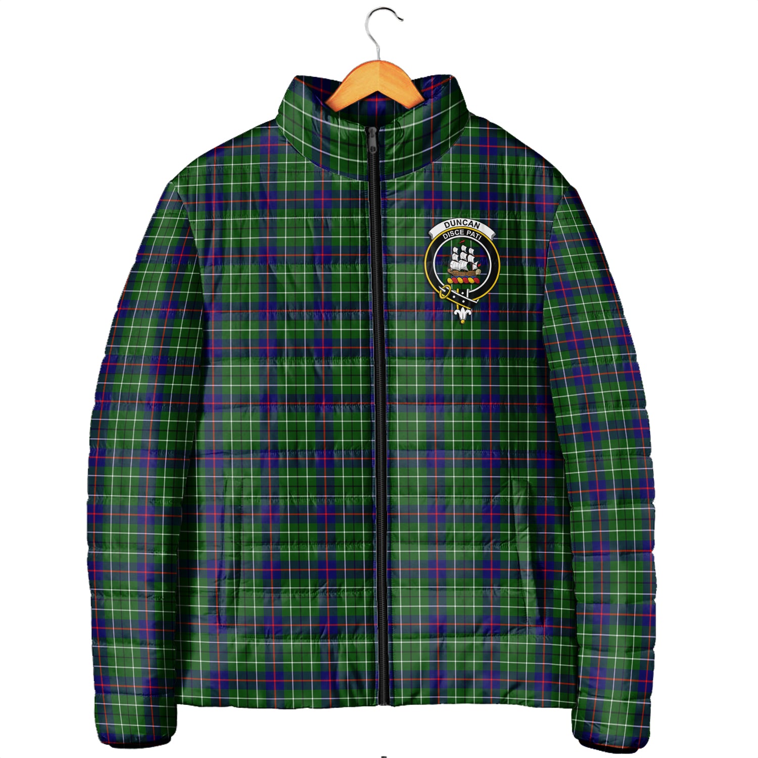 Duncan Modern Tartan Padded Jacket with Family Crest - Tartanvibesclothing