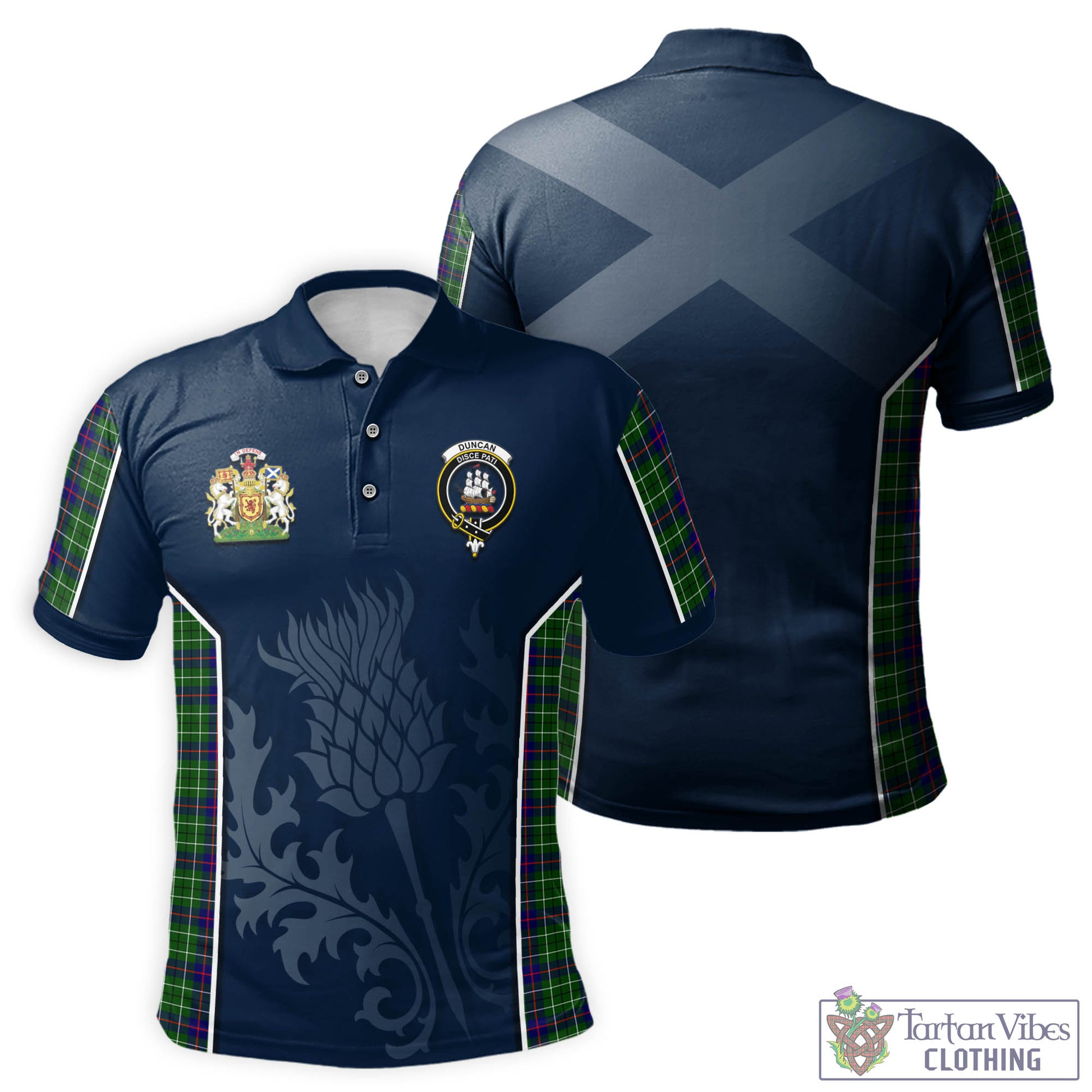 Tartan Vibes Clothing Duncan Modern Tartan Men's Polo Shirt with Family Crest and Scottish Thistle Vibes Sport Style