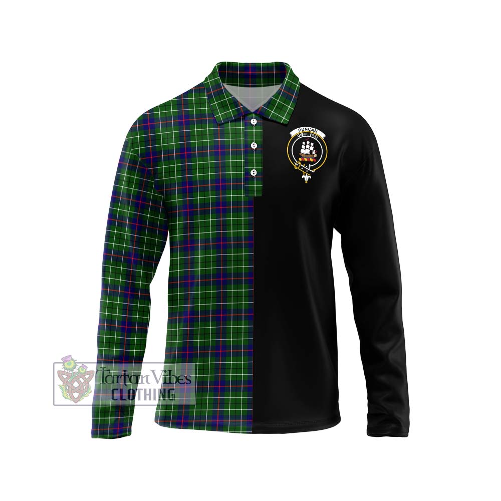 Duncan Modern Tartan Long Sleeve Polo Shirt with Family Crest and Half Of Me Style Unisex - Tartanvibesclothing Shop