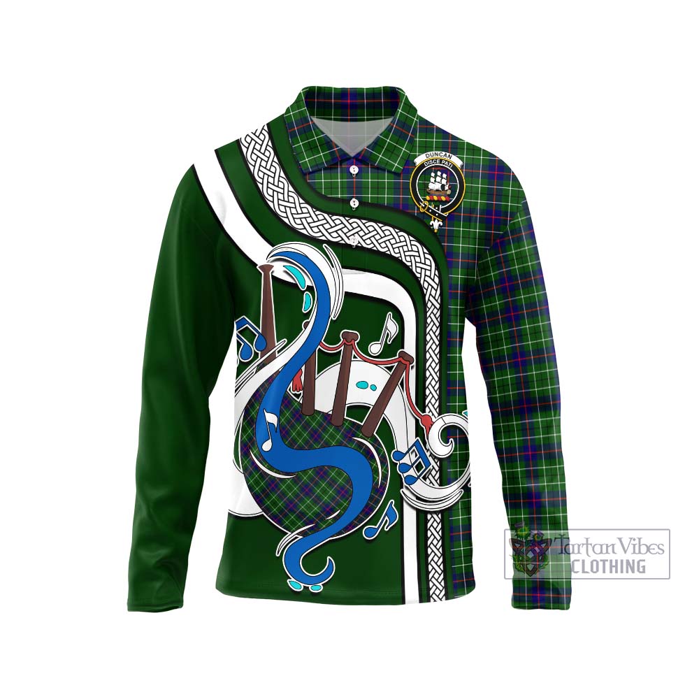 Tartan Vibes Clothing Duncan Modern Tartan Long Sleeve Polo Shirt with Epic Bagpipe Style