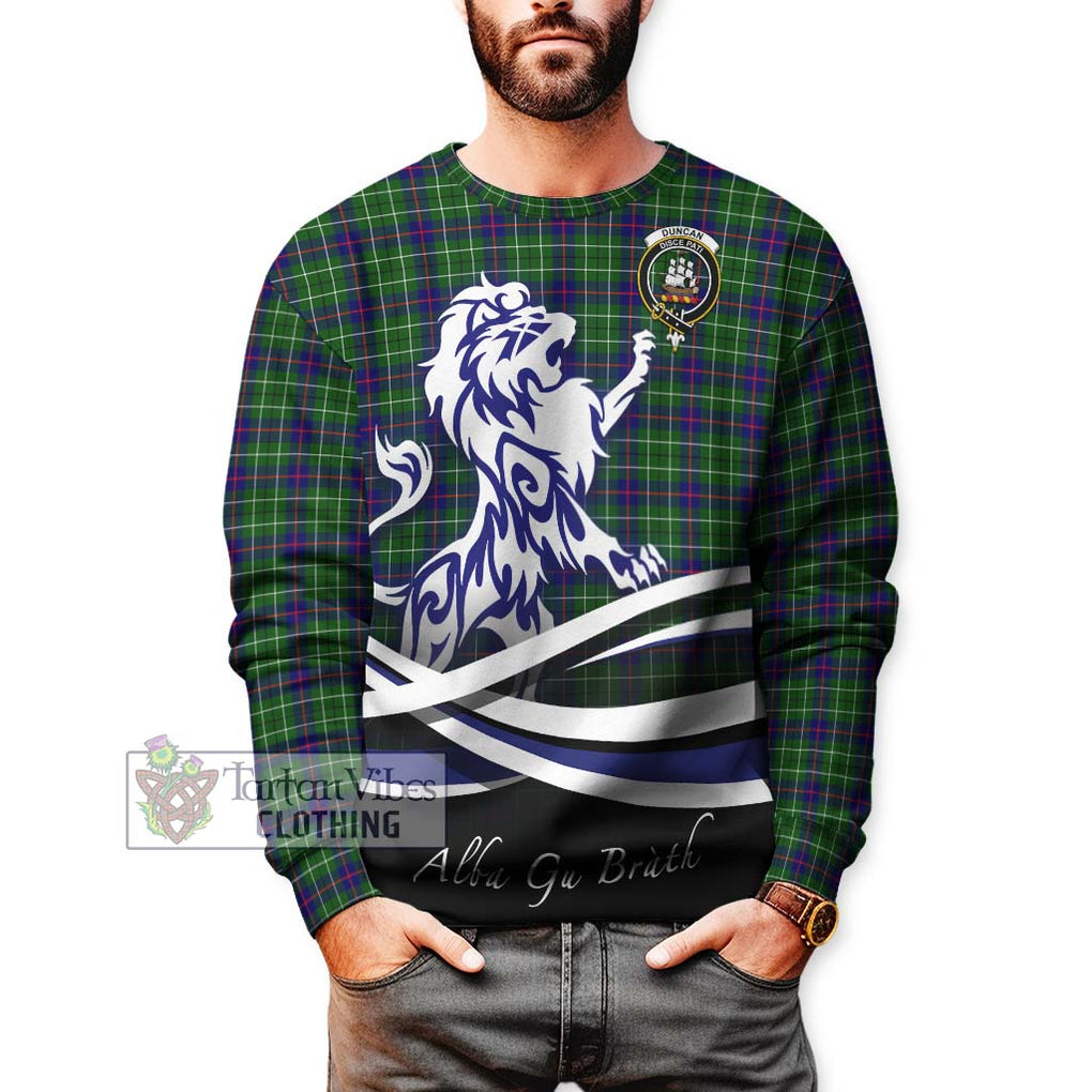 Duncan Modern Tartan Sweatshirt with Alba Gu Brath Regal Lion Emblem Unisex - Tartanvibesclothing Shop