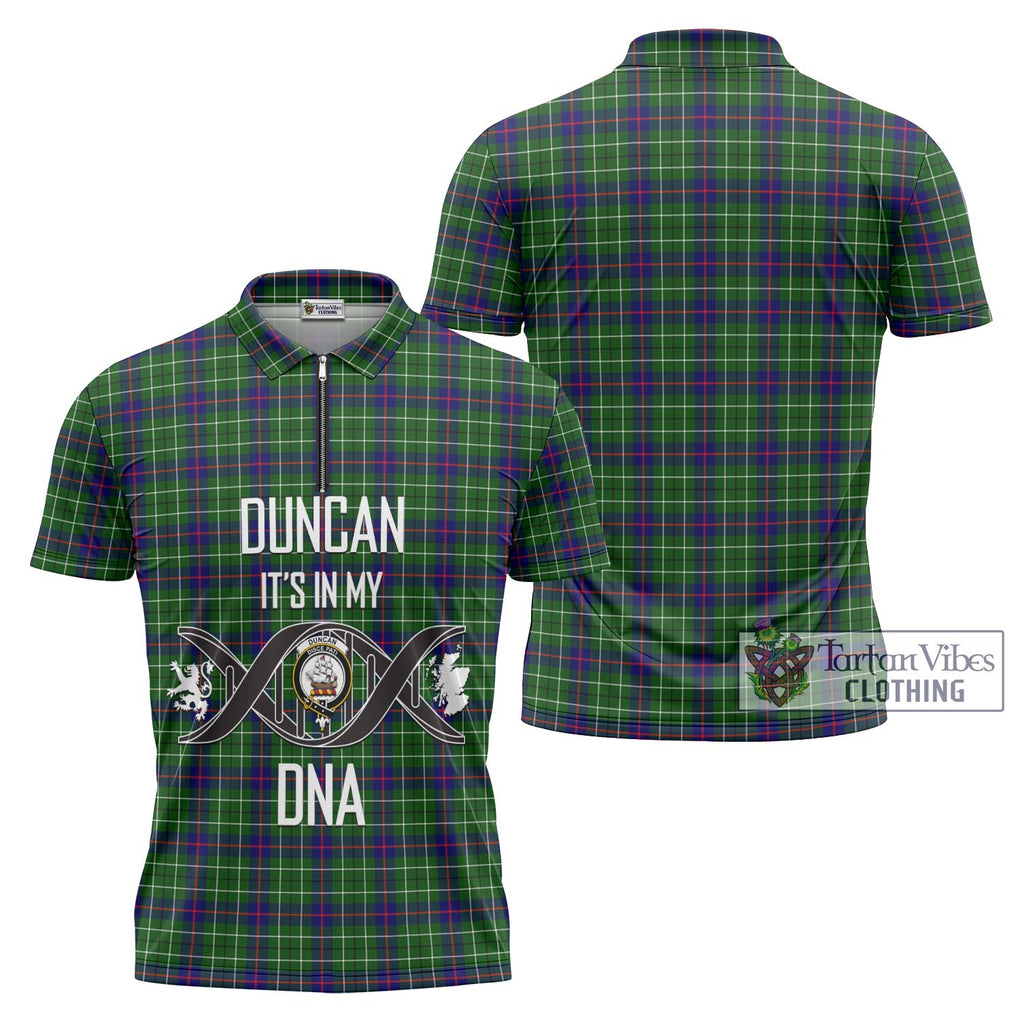 Duncan Modern Tartan Zipper Polo Shirt with Family Crest DNA In Me Style Unisex - Tartanvibesclothing Shop