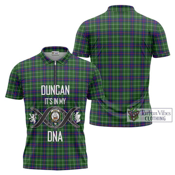 Duncan Modern Tartan Zipper Polo Shirt with Family Crest DNA In Me Style