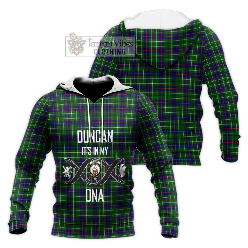 Tartan Vibes Clothing Duncan Modern Tartan Knitted Hoodie with Family Crest DNA In Me Style