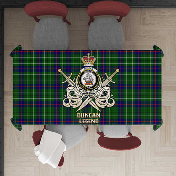 Duncan Modern Tartan Tablecloth with Clan Crest and the Golden Sword of Courageous Legacy