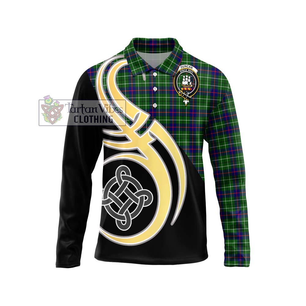 Duncan Modern Tartan Long Sleeve Polo Shirt with Family Crest and Celtic Symbol Style Unisex - Tartan Vibes Clothing