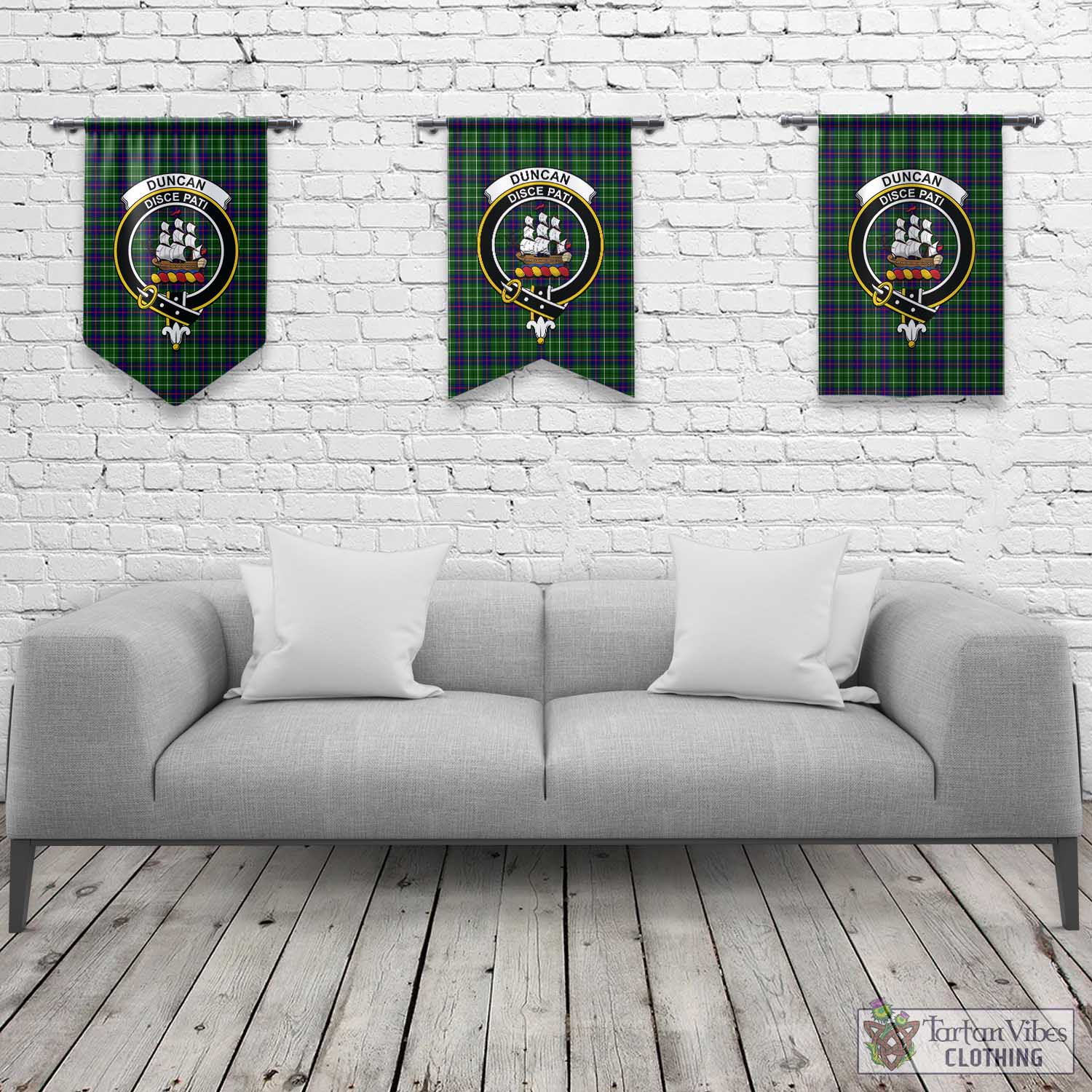 Tartan Vibes Clothing Duncan Modern Tartan Gonfalon, Tartan Banner with Family Crest