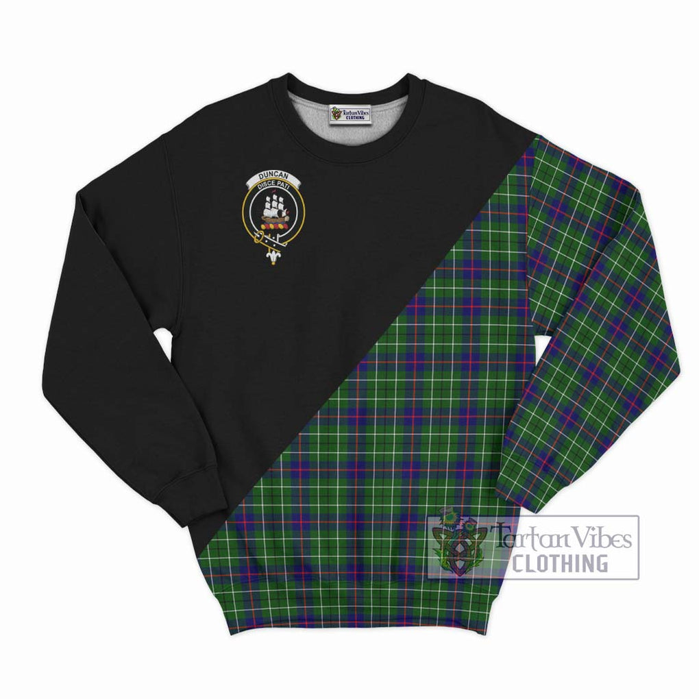 Duncan Modern Tartan Sweatshirt with Family Crest and Military Logo Style - Tartanvibesclothing Shop