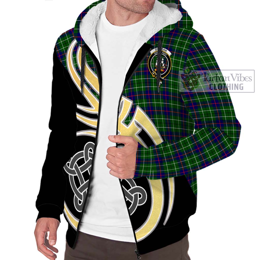 Duncan Modern Tartan Sherpa Hoodie with Family Crest and Celtic Symbol Style - Tartan Vibes Clothing