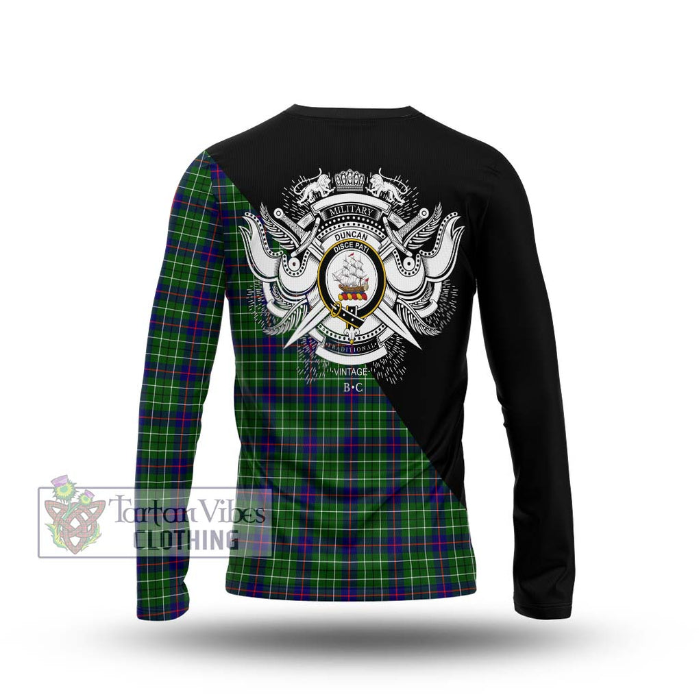 Duncan Modern Tartan Long Sleeve T-Shirt with Family Crest and Military Logo Style - Tartanvibesclothing Shop