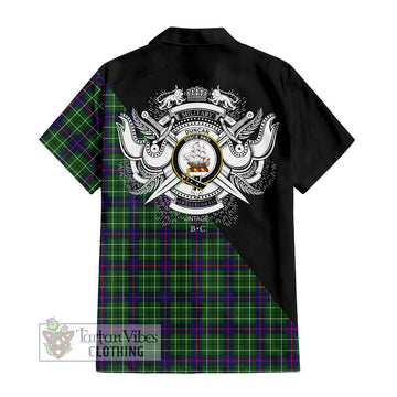 Duncan Modern Tartan Short Sleeve Button Shirt with Family Crest and Military Logo Style