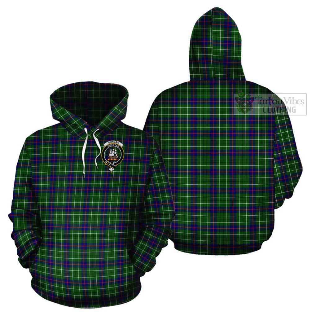 Duncan Modern Tartan Cotton Hoodie with Family Crest Pullover Hoodie - Tartan Vibes Clothing