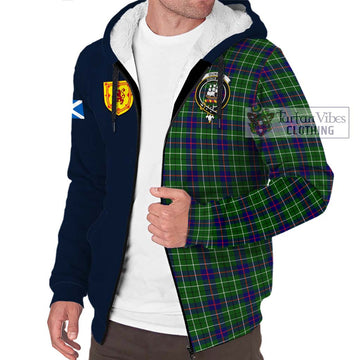 Duncan Modern Tartan Sherpa Hoodie Alba with Scottish Lion Royal Arm Half Style