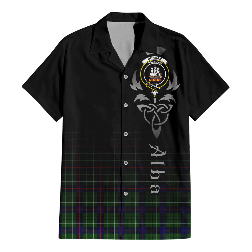 Tartan Vibes Clothing Duncan Modern Tartan Short Sleeve Button Up Featuring Alba Gu Brath Family Crest Celtic Inspired