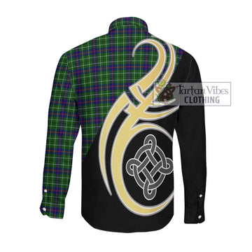 Duncan Modern Tartan Long Sleeve Button Shirt with Family Crest and Celtic Symbol Style