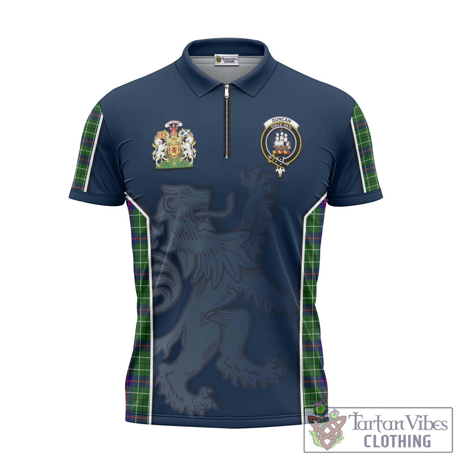 Tartan Vibes Clothing Duncan Modern Tartan Zipper Polo Shirt with Family Crest and Lion Rampant Vibes Sport Style