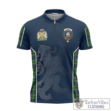 Duncan Modern Tartan Zipper Polo Shirt with Family Crest and Lion Rampant Vibes Sport Style