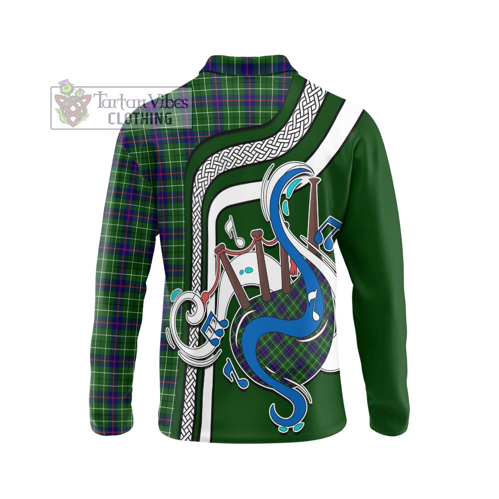 Tartan Vibes Clothing Duncan Modern Tartan Long Sleeve Polo Shirt with Epic Bagpipe Style