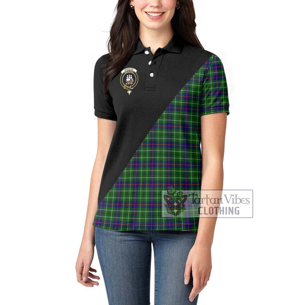 Duncan Modern Tartan Women's Polo Shirt with Family Crest and Military Logo Style - Tartanvibesclothing Shop