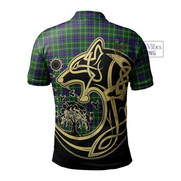 Duncan Modern Tartan Polo Shirt with Family Crest Celtic Wolf Style