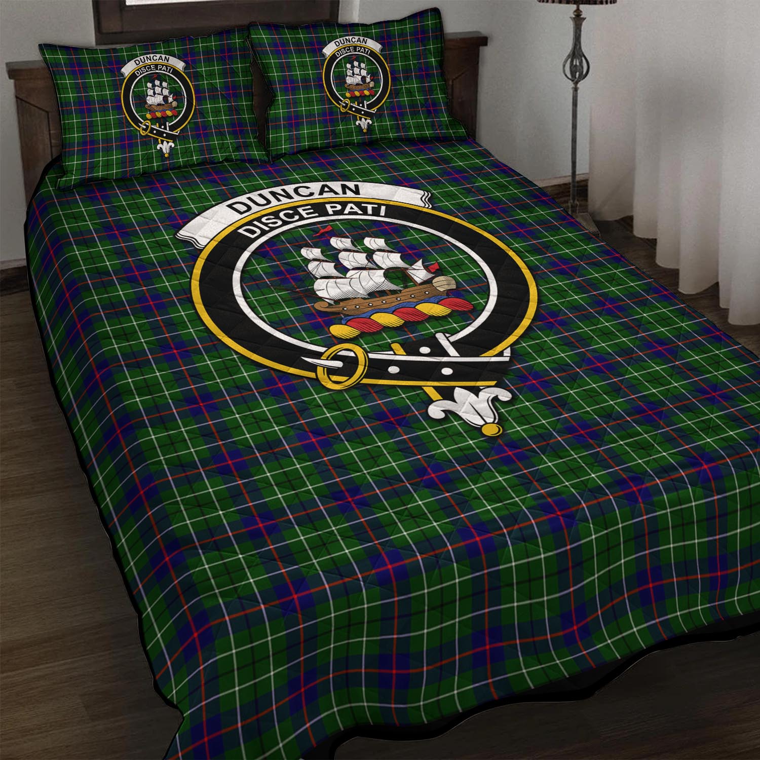 Duncan Modern Tartan Quilt Bed Set with Family Crest - Tartanvibesclothing