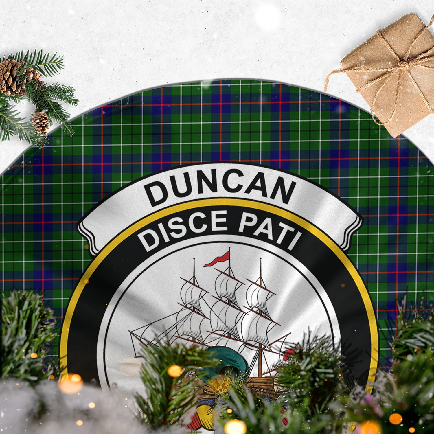 Duncan Modern Tartan Christmas Tree Skirt with Family Crest - Tartanvibesclothing