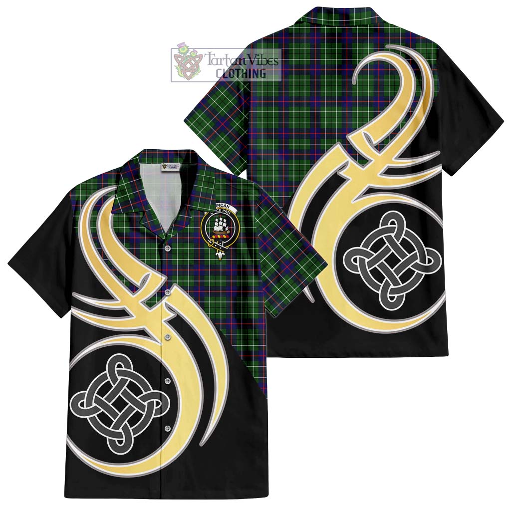 Duncan Modern Tartan Short Sleeve Button Shirt with Family Crest and Celtic Symbol Style - Tartan Vibes Clothing