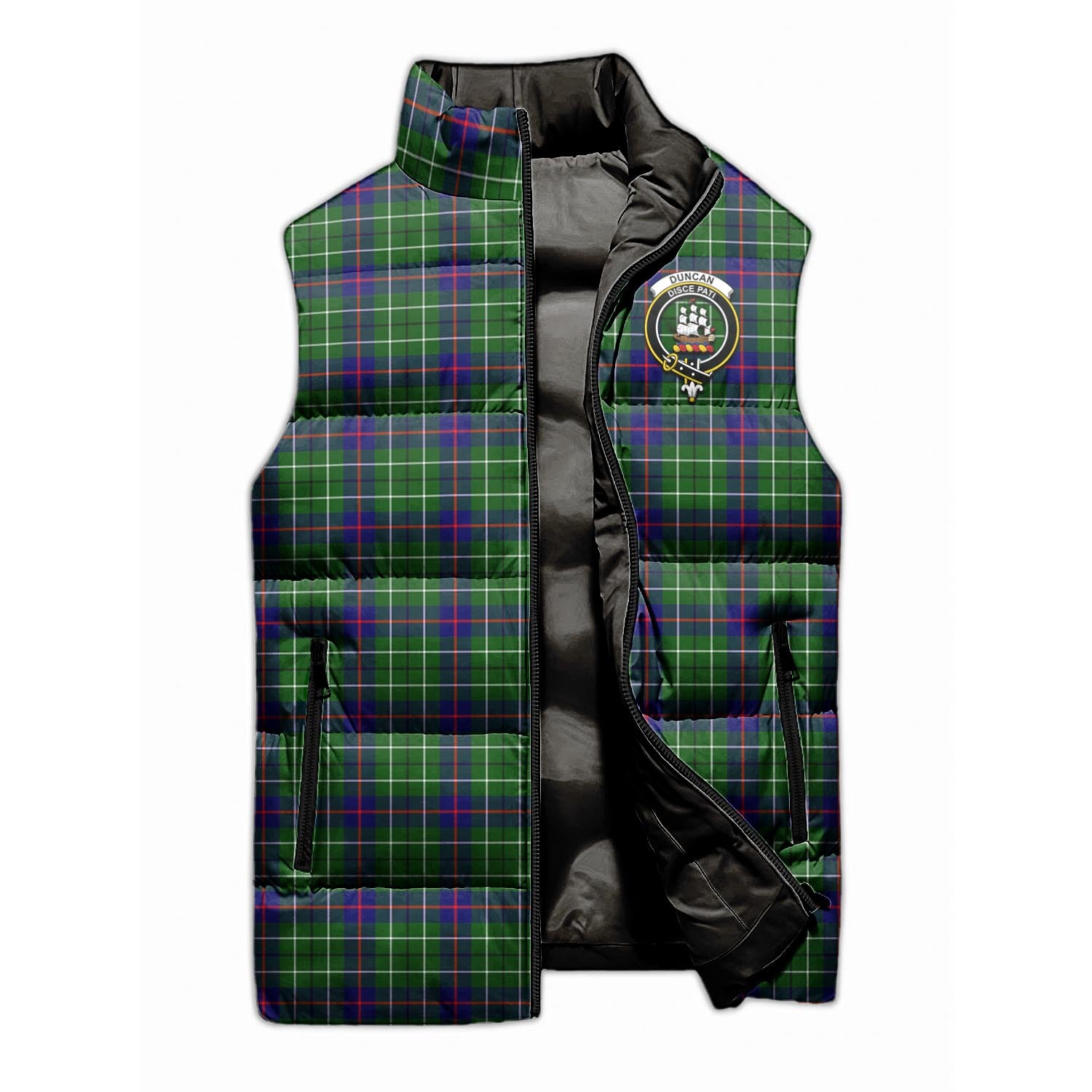 Duncan Modern Tartan Sleeveless Puffer Jacket with Family Crest - Tartanvibesclothing