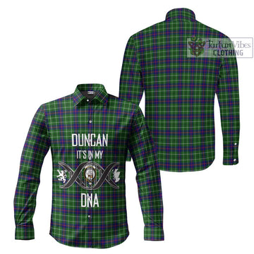 Duncan Modern Tartan Long Sleeve Button Shirt with Family Crest DNA In Me Style