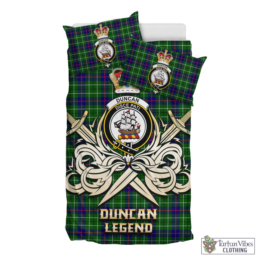 Tartan Vibes Clothing Duncan Modern Tartan Bedding Set with Clan Crest and the Golden Sword of Courageous Legacy