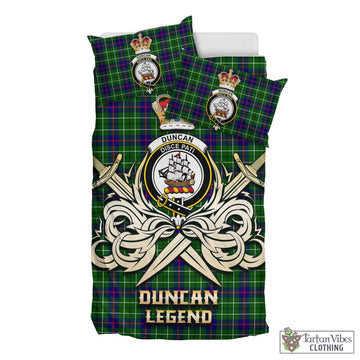 Duncan Modern Tartan Bedding Set with Clan Crest and the Golden Sword of Courageous Legacy