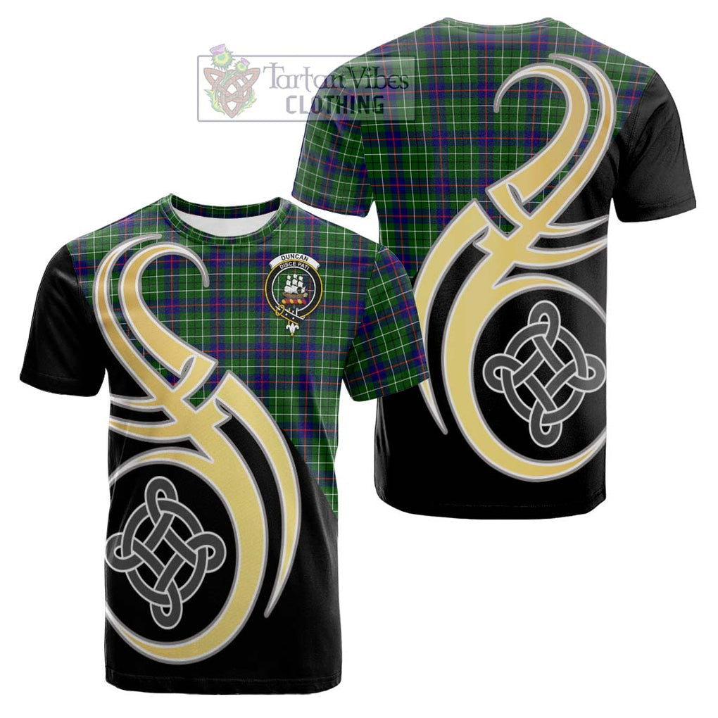 Tartan Vibes Clothing Duncan Modern Tartan Cotton T-shirt with Family Crest and Celtic Symbol Style