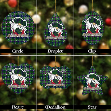 Duncan Modern Tartan Christmas Ornaments with Scottish Gnome Playing Bagpipes