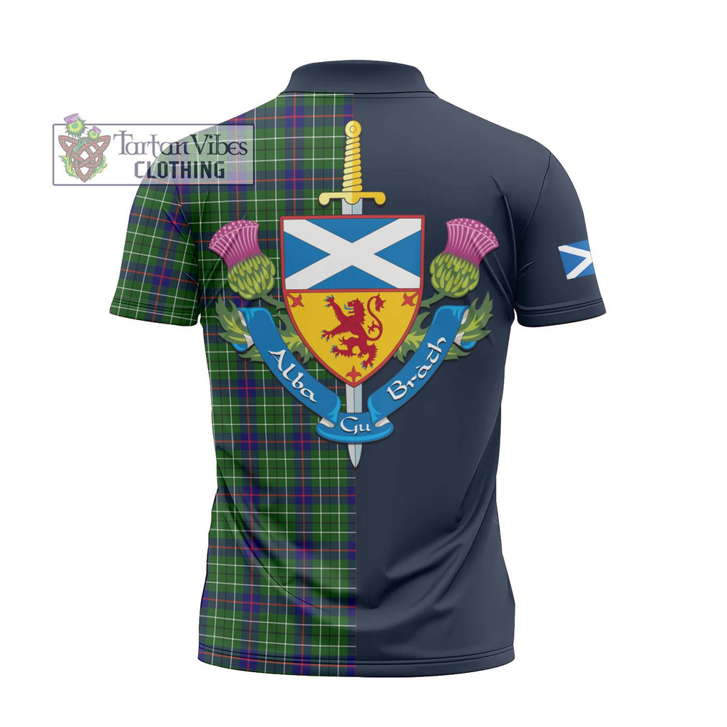 Tartan Vibes Clothing Duncan Modern Tartan Zipper Polo Shirt with Scottish Lion Royal Arm Half Style