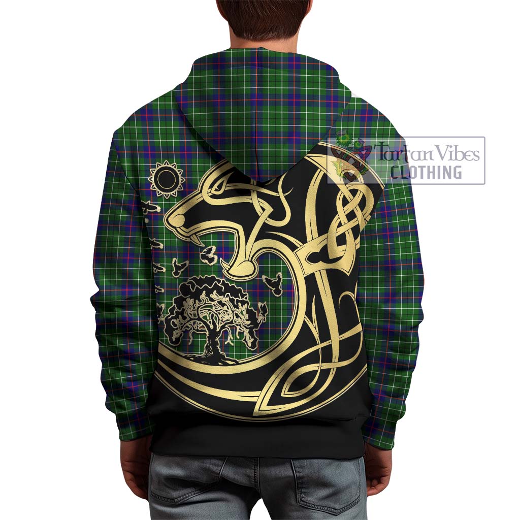 Tartan Vibes Clothing Duncan Modern Tartan Hoodie with Family Crest Celtic Wolf Style